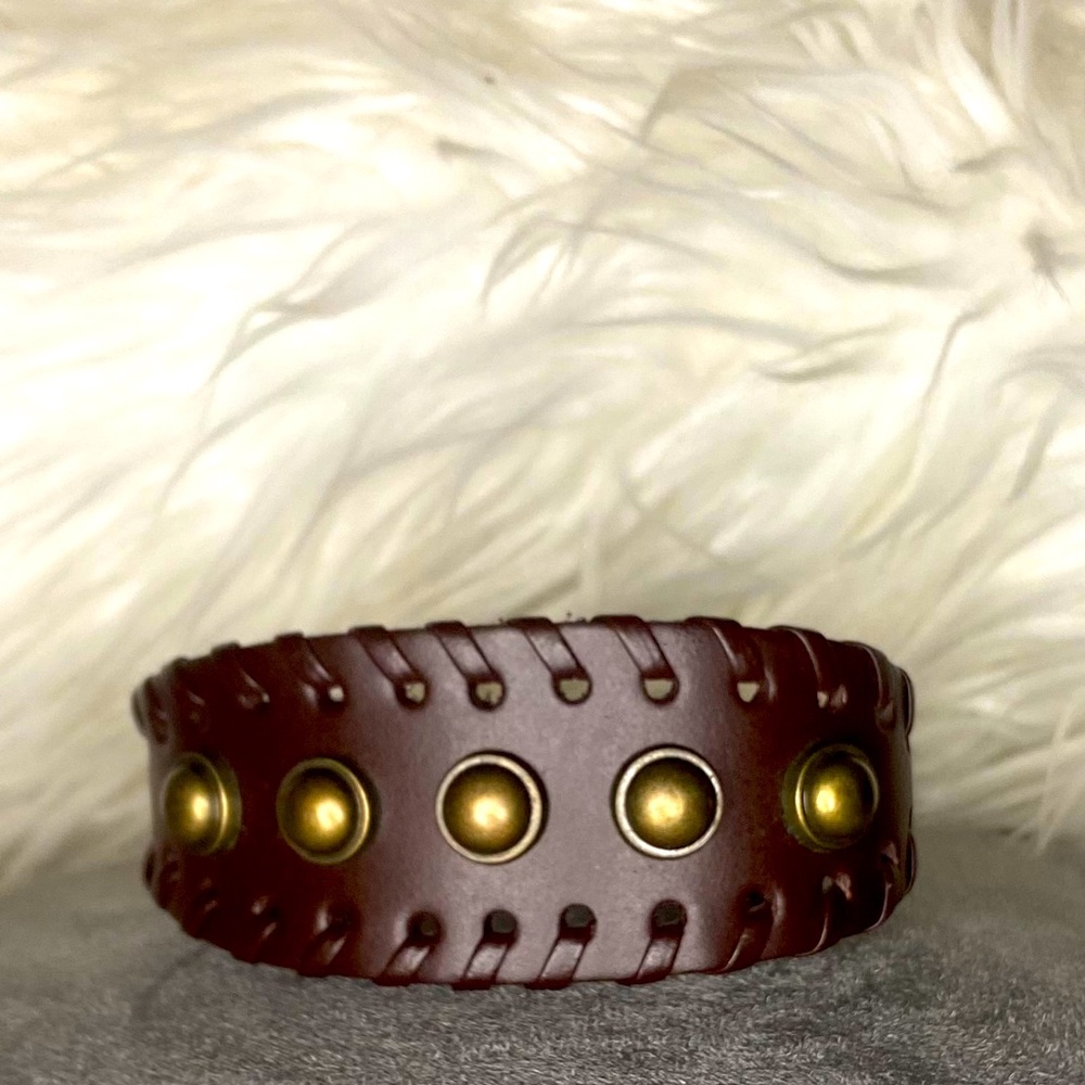 Adjustable Brown Faux Leather Bracelet